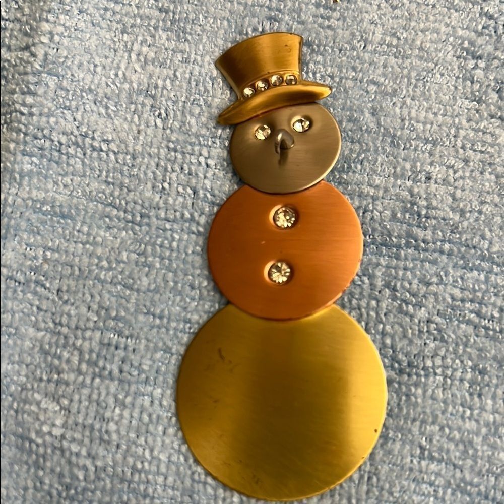 Metallic Snowman Brooch with Rhinestones